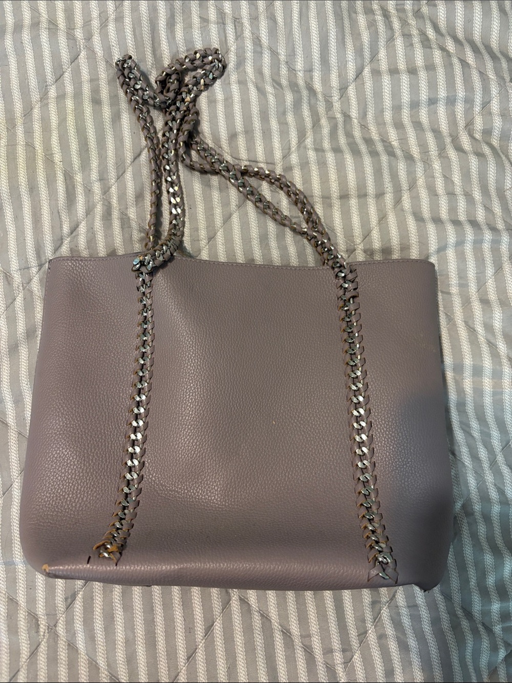 Women's Soft Pebbled Tote Bag in Mauve Gray with removable insert